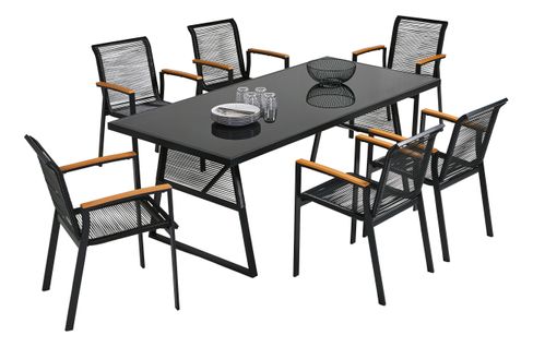 Table et 6 chaises jardin MONACO Noir