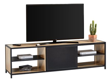 Long meuble TV L.180 OSKAR Imitation chêne sonoma/ noir