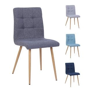 Lot de 4 chaises POKE Tissu simili lin bleu et gris