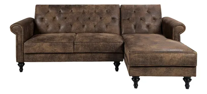 Canapé d'angle convertible méridienne droite COLETTA tissu vintage vue de face