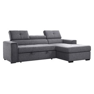 Canapé d'angle convertible méridienne droite RIO tissu gris