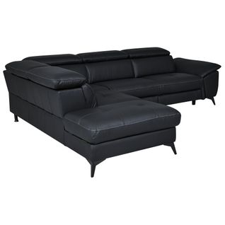 Canapé d'angle gauche NEWPORT cuir croûte et croûte noir