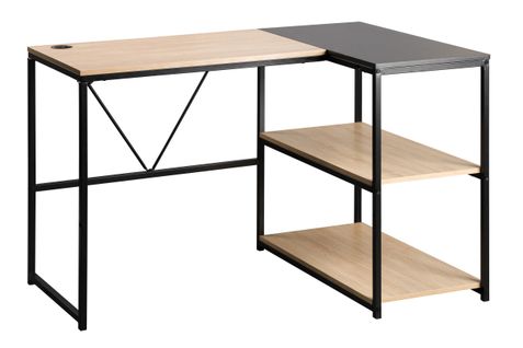 Bureau d'angle réversible avec ports USB CENTURY noir et imitation chêne