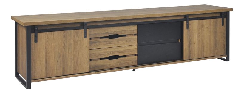 Meuble TV L.190 cm CAISSE imitation chêne et noir