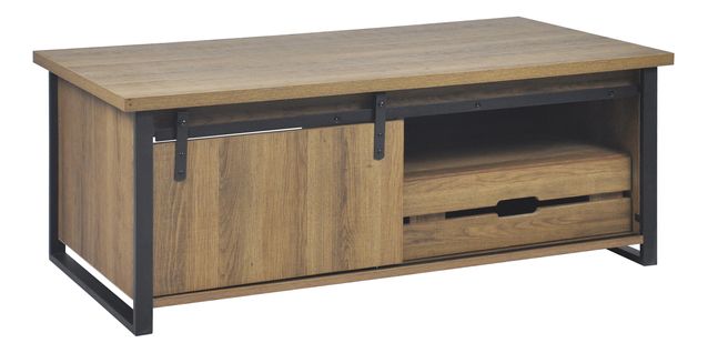 Table basse avec rangements CAISSE imitation chêne et noir