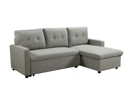 Canapé d'angle convertible méridienne réversible SYRA tissu gris clair