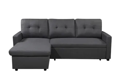 Canapé d'angle convertible méridienne réversible SYRA tissu gris foncé