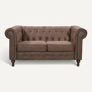 Canapé Chesterfield CHESS 2 places tissu Aspect cuir vieilli vue de face
