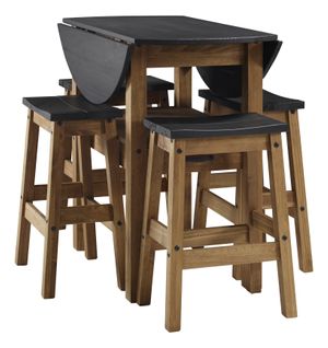 Table + 4 tabourets de bar JANE 2  bois massif/ noir