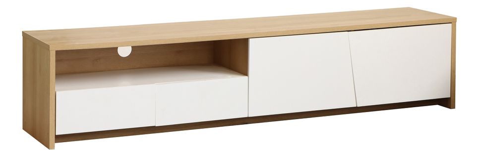 Meuble TV L. 190 cm ESSENTIAL Imitation chêne et blanc