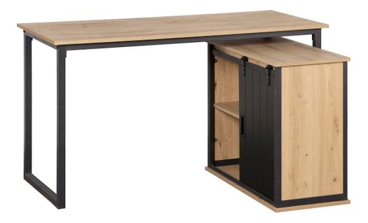 Bureau d'angle avec rangement NASH imitation chêne et noir