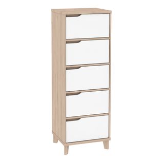 Chiffonnier 5 tiroirs Nordic imitation chêne et blanc