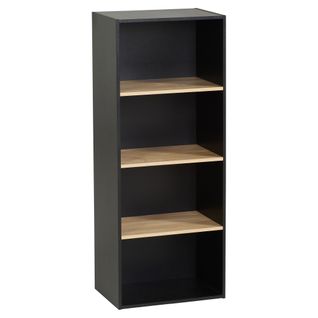 Etagère 4 cases POYANG 3 Noir et imitation chêne