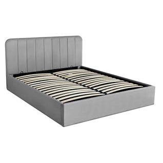 Lit coffre avec sommier relevable 140x190 cm ANNA en tissu gris