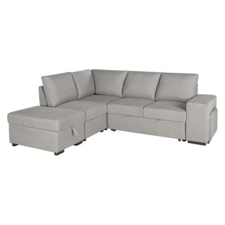 Canapé d'angle gauche convertible LAURENCE tissu gris clair