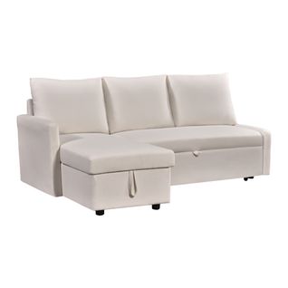 Canapé d'angle convertible méridienne réversible CAMPUS tissu crème