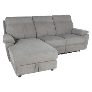 Canapé d'angle gauche relax électrique CARA tissu gris