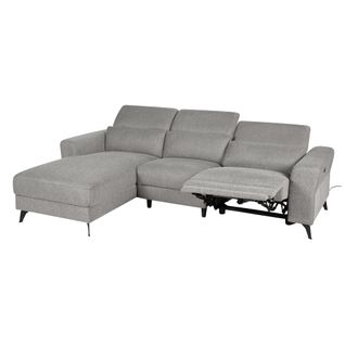Canapé d'angle gauche relax électrique CARLOS tissu gris
