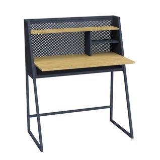 Bureau droit avec étagères OGEDON imitation chêne et noir