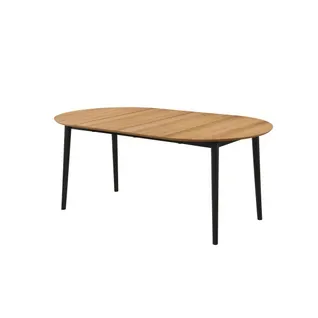 Table ronde + 2 extensions L.100 à 180 cm MALENA scandinave bois et noir vue 3/4