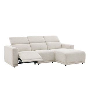 Canapé d'angle droit relax électrique MONA tissu beige