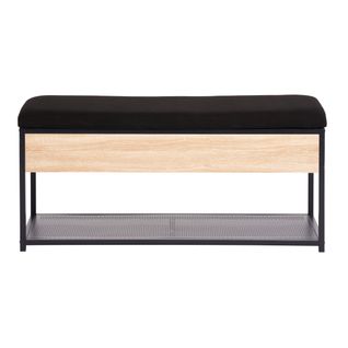 Banc coffre L.110 cm OSKAR imitation chêne et métal noir