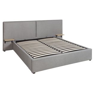 Lit coffre 140x190 cm avec chevets REMY tissu gris vue 3/4