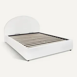 Lit coffre 160x200 cm ENORA tissu bouclette beige vue 3/4