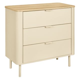 Commode 3 tiroirs L. 73 cm DANIELLE imitation chêne et beige vue 3/4