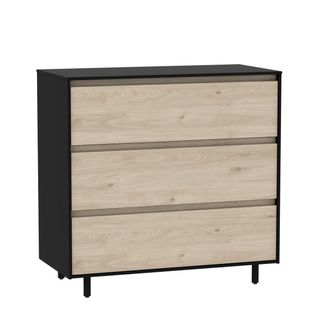 Commode 3 tiroirs L. 80 cm GALENA imitation chêne et noir vue 3/4