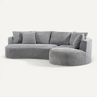 Canapé d'angle droit INES tissu gris vue 3/4