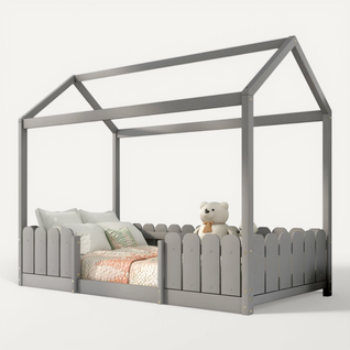 Lit Maison Cabane 200x90 Cm Gris - Lit Cabane But