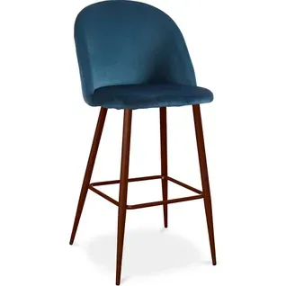 Tabouret Tapissé En Velours - Design Scandinave - Bennett Bleu Foncé