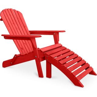 Adirondack Chaise Longue De Jardin + Repose-pieds En Bois - Set - Anela Rouge