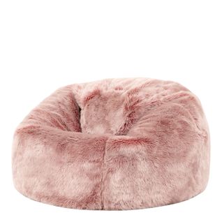 Pouf Poire Enfant Icon Fausse Fourrure Rose Poudré, Chambre, Salon, 65 X 65cm