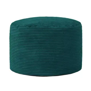 Pouf Repose-pied Frankie Rond, Velours Côtelé Bleu Canard, Salon, 55 X 55cm