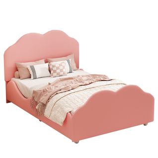 Lit Enfant 90 X 200 Cm Avec Tête De Lit Et Pied De Lit En Forme De Nuage En Rose