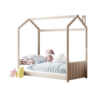 Lit Cabane Lit Enfant 90 X 200cm Avec Tête De Lit Et Sommier En Beige