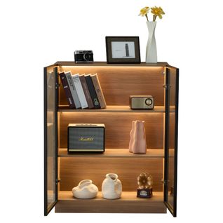 Vitrine 80*32*106cm- vitrine de collection à 3 niveaux-en verre-pour le salon,  le bureau-Naturel