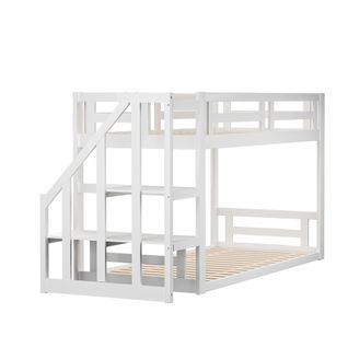 Lit Mezzanine Cabane Avec Escalier De Rangement - 90x200cm - Blanc