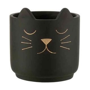 Cache-pot En Céramique "chat" 20cm Noir Et Or