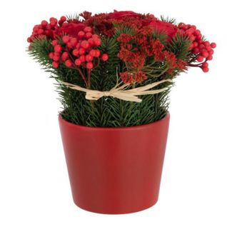 Composition Florale Pot "roses Et Baies" 25cm Rouge