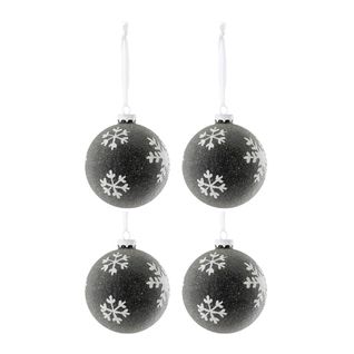 Lot De 4 Boules De Noël "flocon" 10cm Gris Foncé