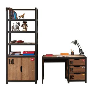 Bureau 3 Tiroirs Et Bibliothèque Alex - Noir Et Bois