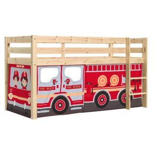 Lit Enfant Surélevé "pino Fire Truck" 90x200cm Naturel