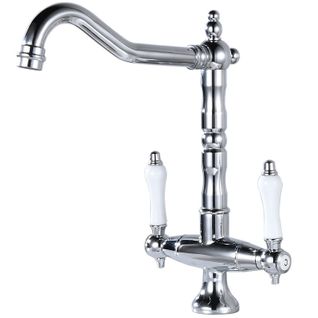 Robinet Mitigeur Cuisine Vintage Robinet Lavabo Rétro 2 Poignées Réglable Chaude Et Froide Chrome