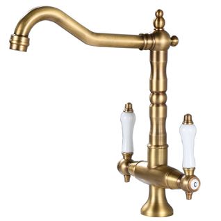 Robinet Mitigeur Cuisine Vintage Robinet Lavabo Rétro 2 Poignées Réglable Chaude Et Froide Bronze