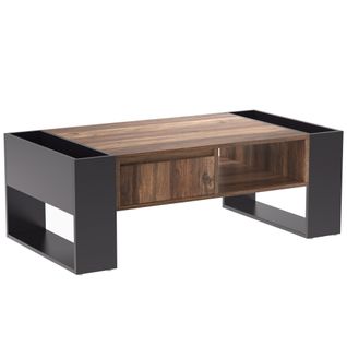 Table Basse Effet Bois 1 Tiroir Niche Ouvert Et Rangement Des 2 Côtés Anthracite