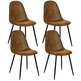 Lot De 4 Chaises Scandinave Retro Marron Suede Salle à Manger Salon Bureau Chambre Vintage