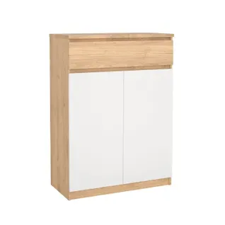 Meuble à chaussures 2  portes BEST h.111 cm décor chêne et blanc